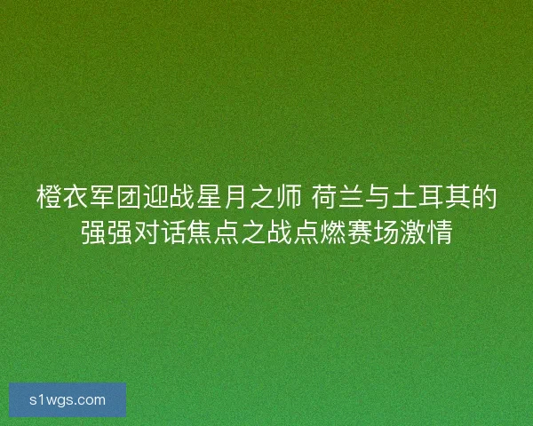 橙衣军团迎战星月之师 荷兰与土耳其的强强对话焦点之战点燃赛场激情